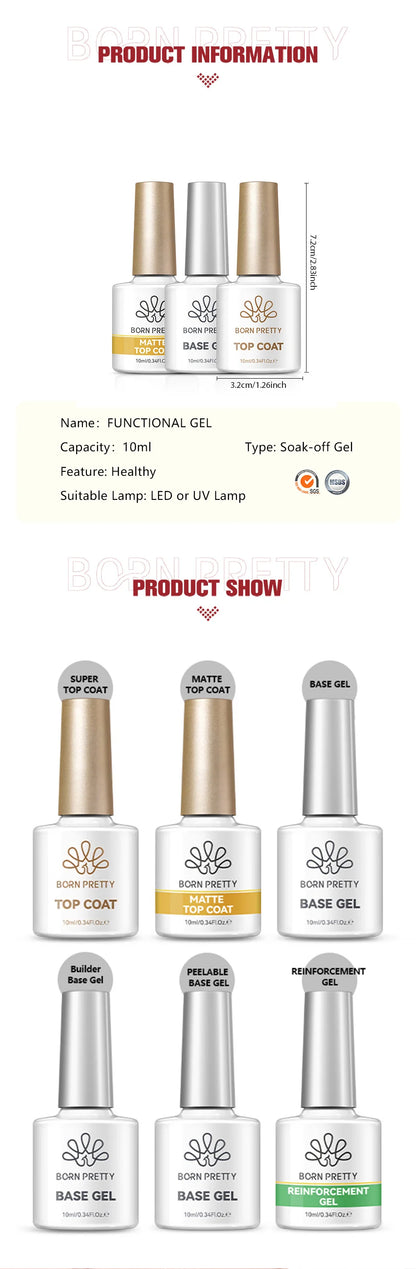 BORN PRETTY 1/2/4Pcs Base Gel Top Coat Clear Gel Nail Polish Kit Soak Off UV LED Functional Varnish Semi Permanent DIY Manicure