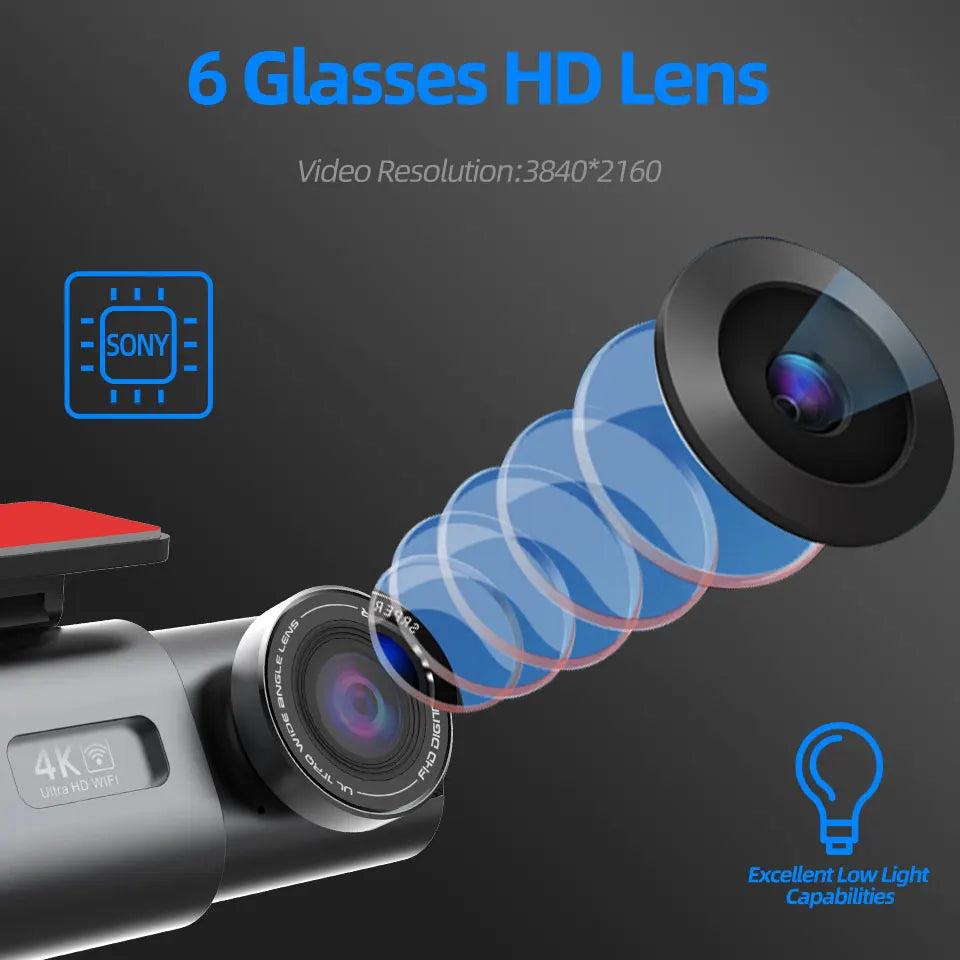 B53P 4K Dashcam med WiFi, GPS och Sony Nattseende – 170° Framkamera + Valfri 1080P Bakåtkamera