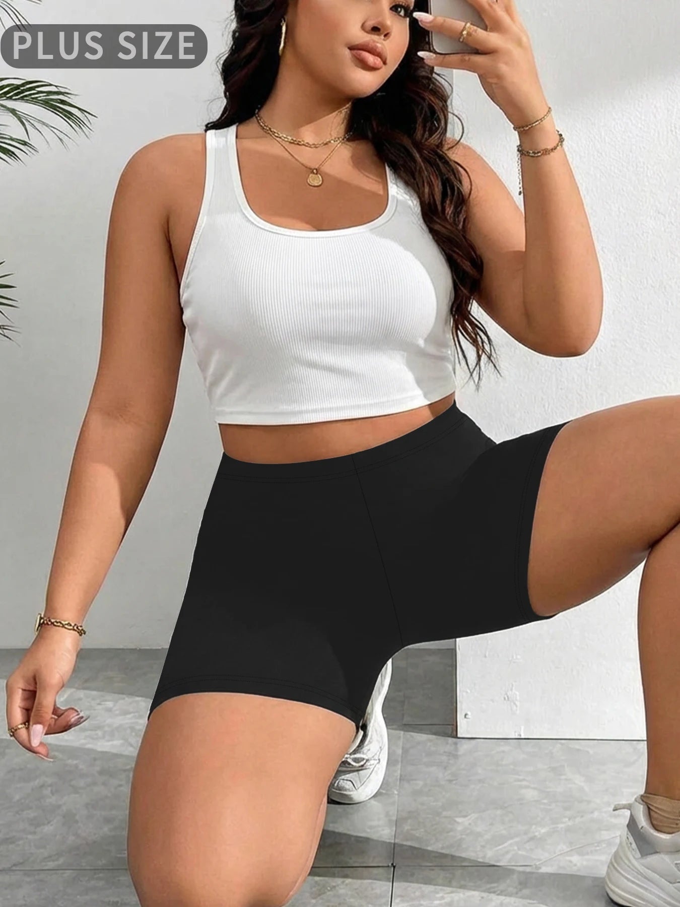 Dam Plus Size Biker Shorts Träning – Mjuk Högsträck Squat Proof Yoga Gym Fitness Knälång, 9 Färger 1XL–4XL
