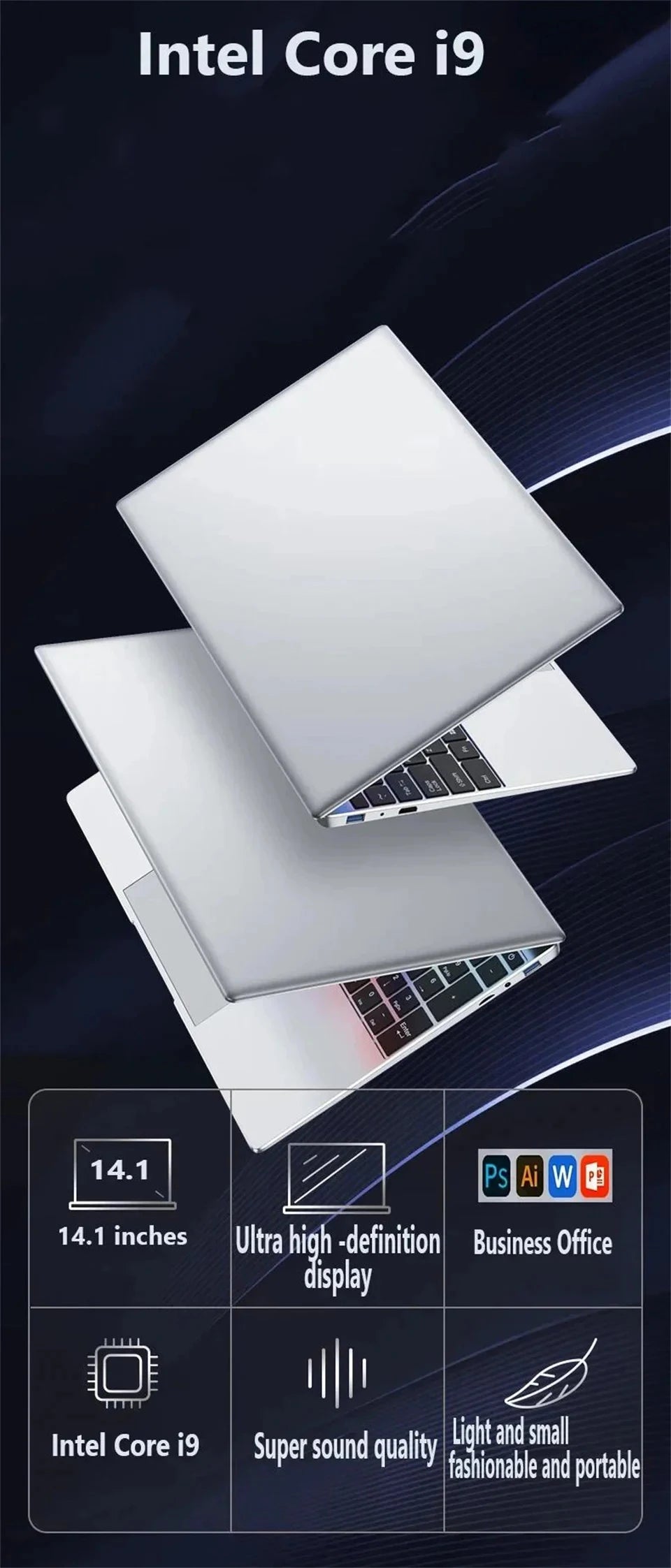 14,1" Laptop Intel Core i9-10980HK / N150 16GB LPDDR4 Upp till 2TB SSD – Win 11 Pro FHD IPS WiFi 6 Bluetooth 5000mAh Kamera CE