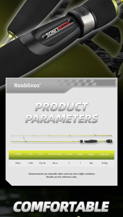 ROOBLINOS Ultralätt Öringspö 1,85m – 27T Kolfiber Fast Action Spinning 2026, Grön/Ljusgrön