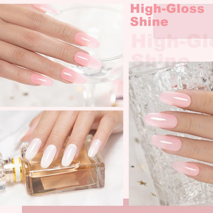 QAZIXU 8ml Rubber Base Gel Nail Polish Set 6 Colors Jelly Pink Natural Color Semi Permanent Soak Off UV LED Nail Art DIY