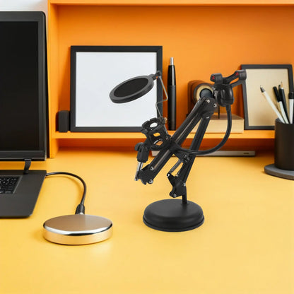 Adjustable Desktop Microphone Boom Arm Stand Dual Support Phone Holder Clip Pop Filter Suspension Mic Stand Live Studio