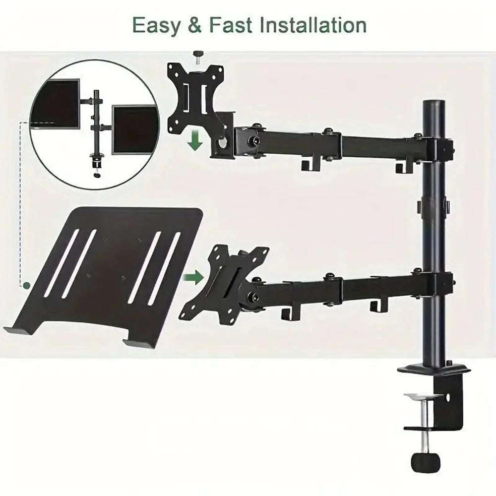 Dual Monitor Mount for 13-27 Inch Screens, Adjustable Monitor and Laptop Stand with VESA 75/100mm, Full Motion Desk Clamp Bracket with 360° Rotation and Cable Management, Heavy Duty Steel Monitor Arm for Home Office, Max Loa