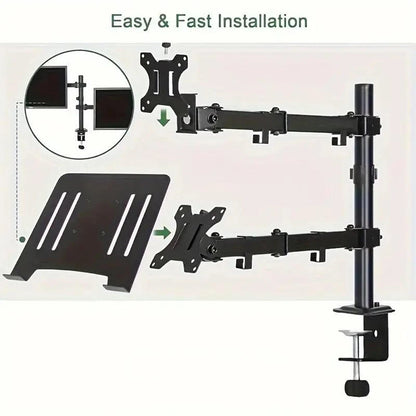 Dual Monitor Mount for 13-27 Inch Screens, Adjustable Monitor and Laptop Stand with VESA 75/100mm, Full Motion Desk Clamp Bracket with 360° Rotation and Cable Management, Heavy Duty Steel Monitor Arm for Home Office, Max Loa