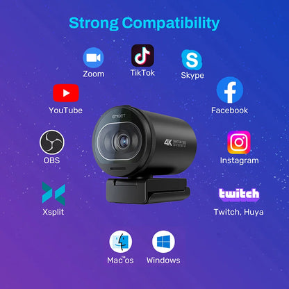 4K Webcam EMEET S600 SmartCam With Tripod USB Camera for Computer/Laptop Autofocus Sony Sensor 60FPS@1080P Streaming Web Camera