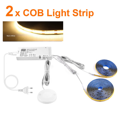 Smart Dimbar COB LED-list med Touchsensor – Varmvit/Neutralvit, 1–5m, Klippbar, Handsvep, EU/US-kontakt