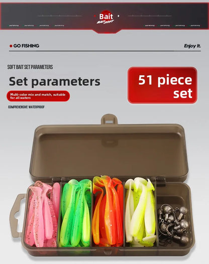 Soft Tail Bait Set Fake Bait 5.5/7/9/12cm Two-color Fishing Lure with Lead Head Hook for Angling