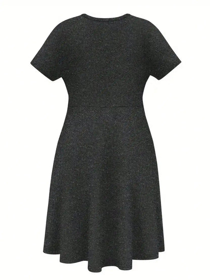 2026 Women's Four Seasons Love at First Sight Heartbeat Printed Casual Loose Black Short Sleeved Large Short Skirt Dress