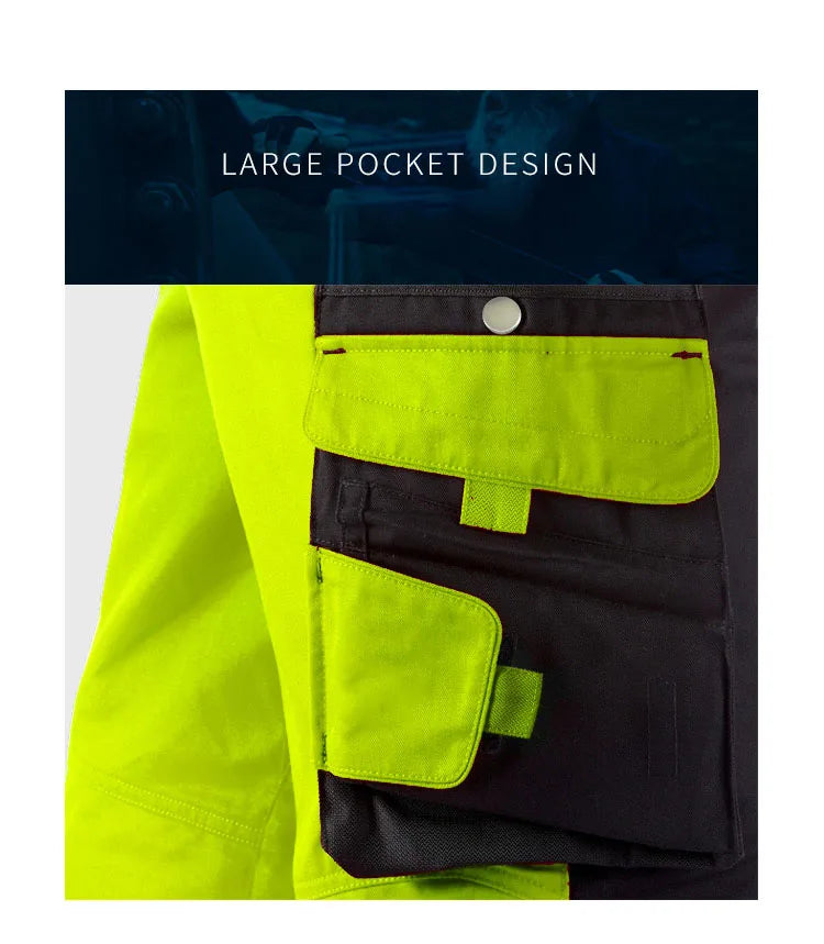Men's Work Pants with Multi Pockets Two Tone Construction Pants with Reflective Stripes Cargo Pants Zipper Front Work Wear Pants