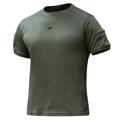 Men's 2026 Crew Neck Tactical T-Shirt With Pocket Summer Outdoor Training Tee Quick Dry Breathable Wear Resistant Sports Top