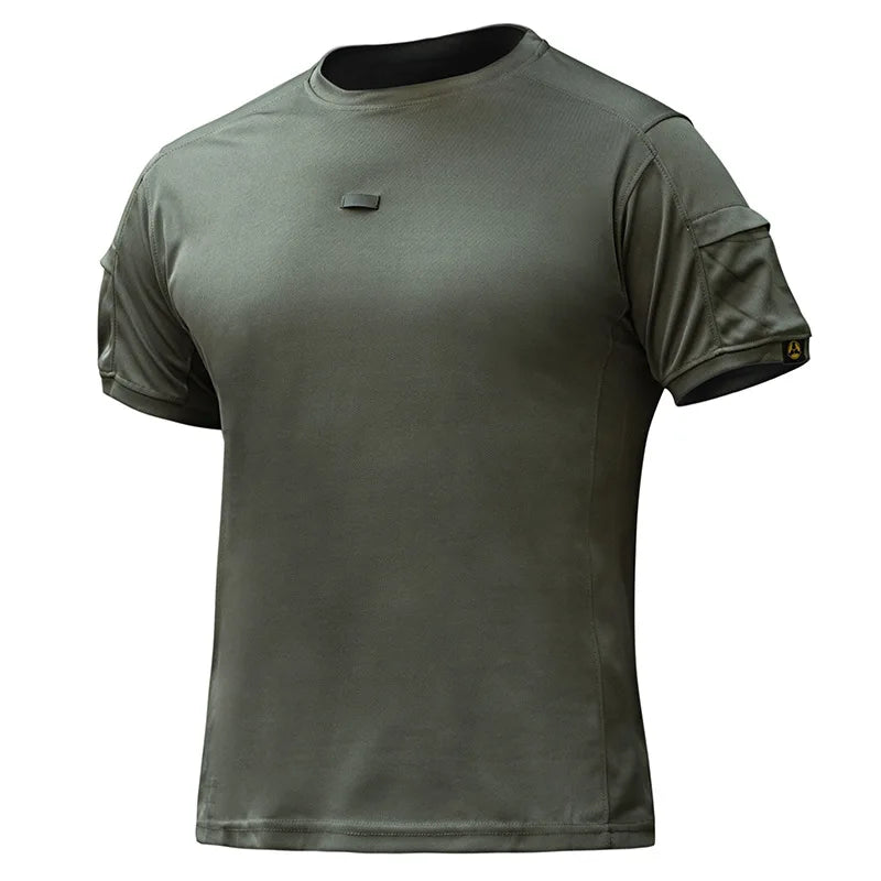 Men's 2026 Crew Neck Tactical T-Shirt With Pocket Summer Outdoor Training Tee Quick Dry Breathable Wear Resistant Sports Top