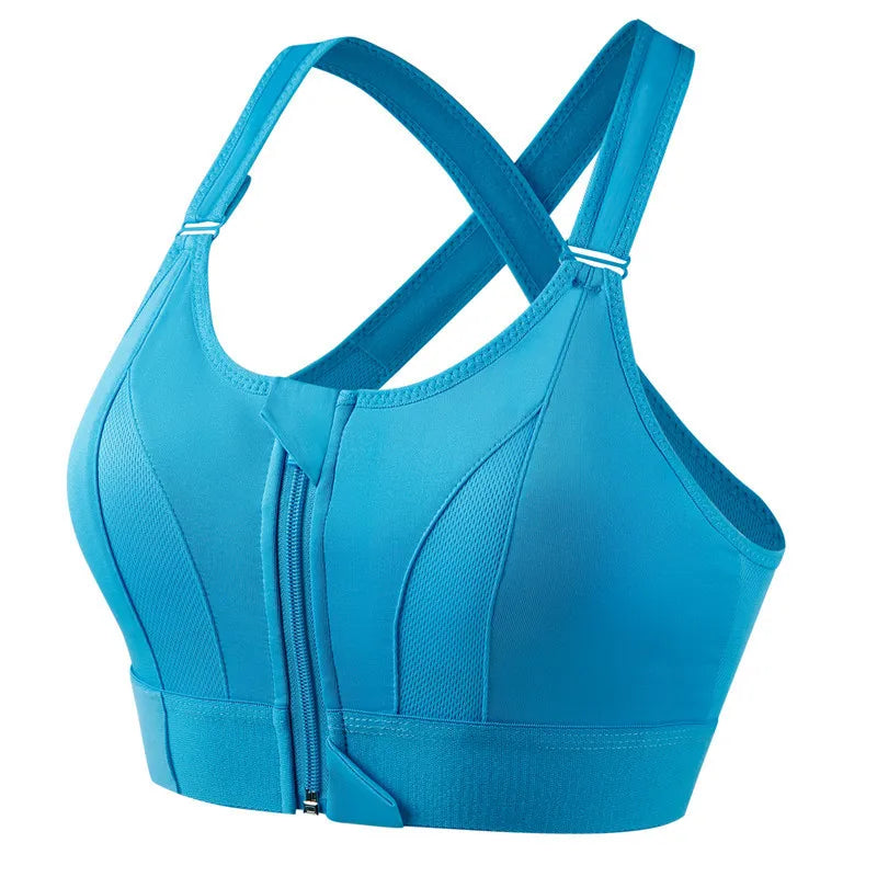 Women High Impact Shockproof Sports Bra Front Zip Adjustable Shoulder Straps Back Support Yoga Running Fitness Bralette
