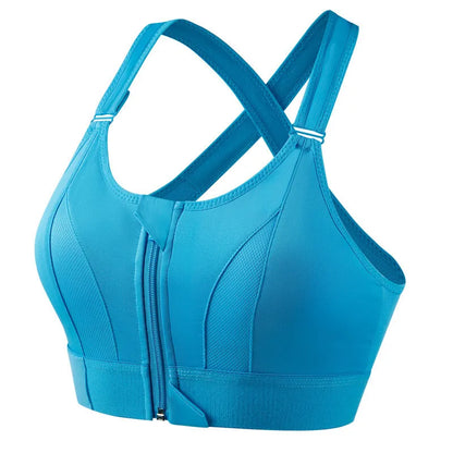 Women High Impact Shockproof Sports Bra Front Zip Adjustable Shoulder Straps Back Support Yoga Running Fitness Bralette