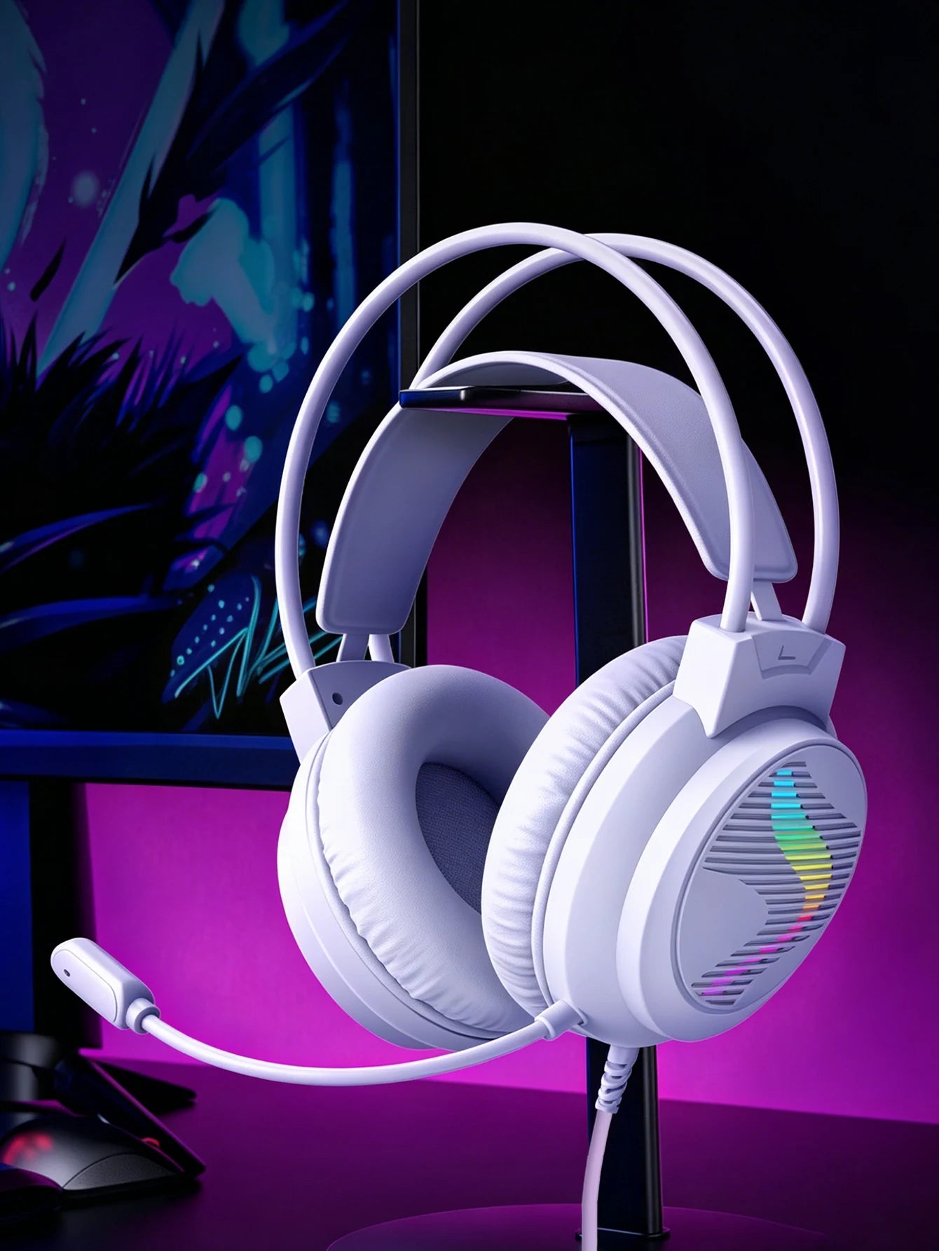 AKKHOO Gaming Headset 3,5mm RGB – 360° Roterbar Mikrofon Minnesskum CE/RoHS Internetcafé Gaming Svart Vit