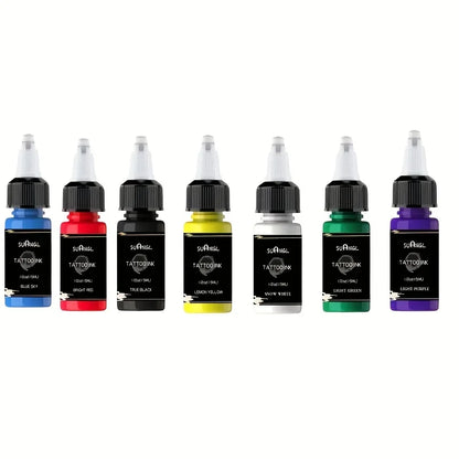 Professional Tattoo Ink - Multicolor Dynamic(14 Colors) & Vibrant Colors in 0.5oz (15ml) Bottles for Tattoo Artists