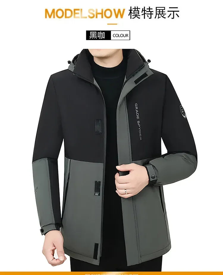 Herr Lång Vinterjacka Parkas med Huva – Varm Vindskyddande Vattentät Outwear, 2 Färger, Storlek XXS–5XL