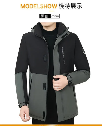 Herr Lång Vinterjacka Parkas med Huva – Varm Vindskyddande Vattentät Outwear, 2 Färger, Storlek XXS–5XL