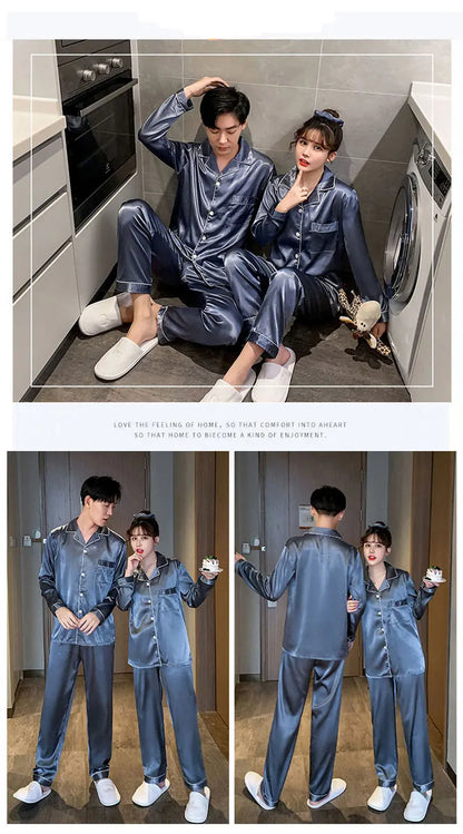 Song of Silk pyjamasset med satinkänsla – långärmad överdel och byxor, M–3XL