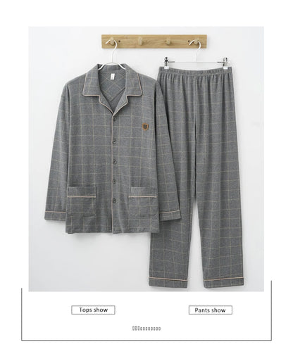 MiiOW Herr Pyjamas Set Vinter – Bomull Långärmad Rutig Grå Krage Plus Size, 8 Färger M–XXXL