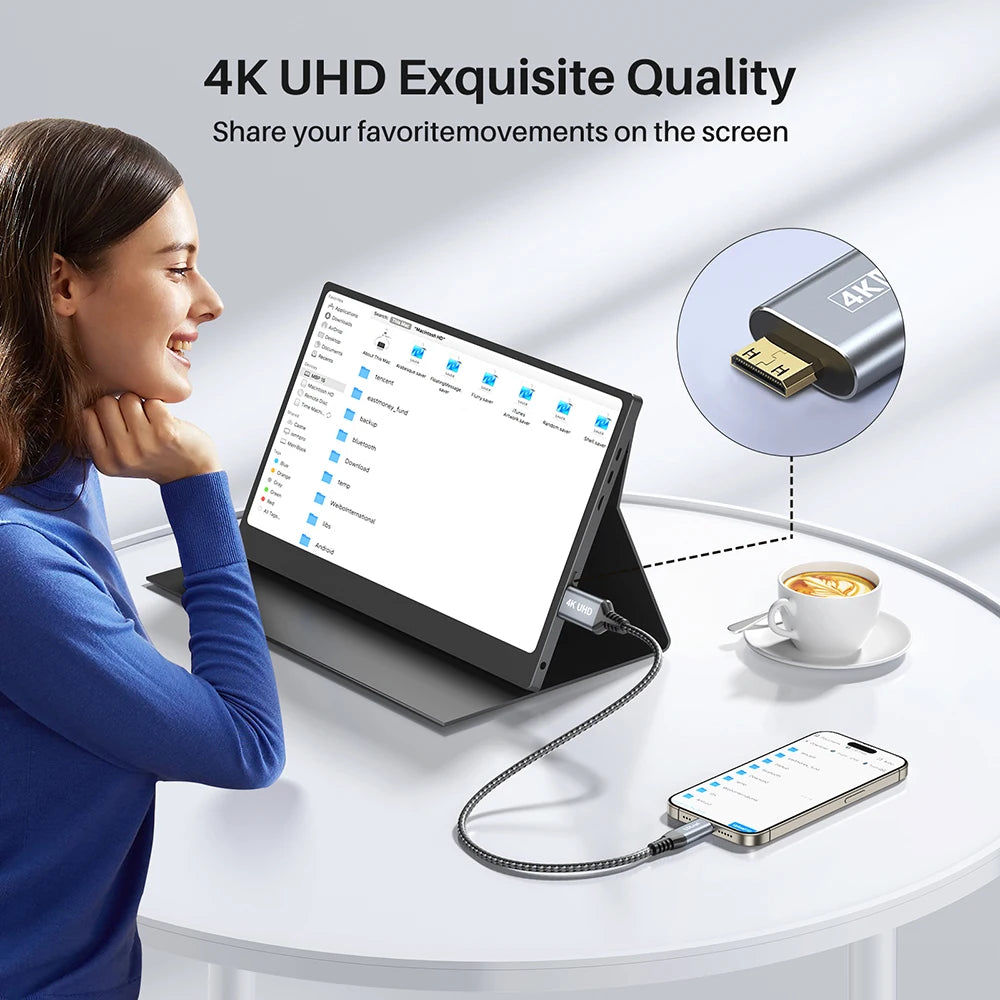 USB C to Mini HDMI 2.0 Cable 4K 60Hz 2K 1080P Display For MacBook For iPhone 17/16 Pro For iPad Pro Laptop to Portable Monitor