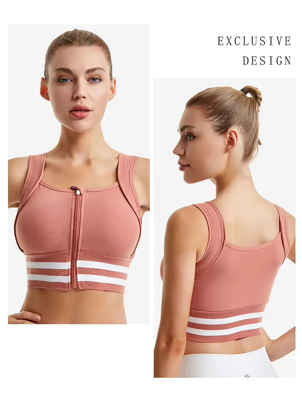 Zipper Front Closure Sports Bra Fitness Crop Tops with Built in Bra Gym Yoga Workout Padded Tank Top Athletic Vest Plus Size