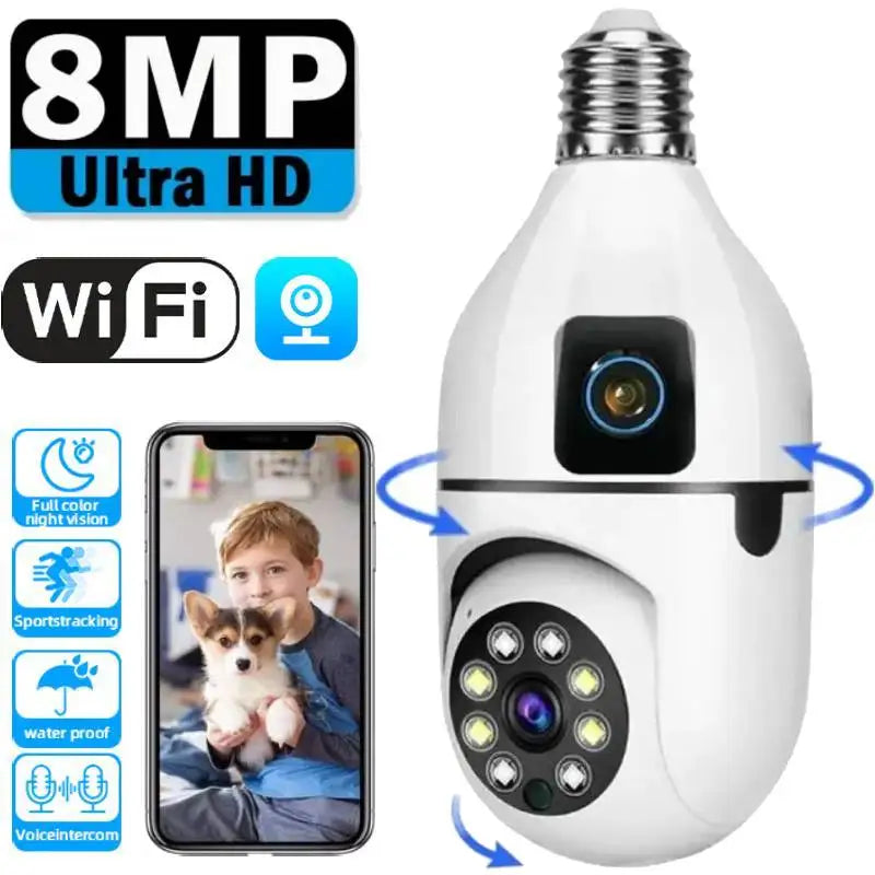 8MP WiFi IP Camera E27 Bulb Cam Wireless Baby Monitor Pet Cameras 5MP SmartLife Indoor AI Tracking Security Video Surveillance