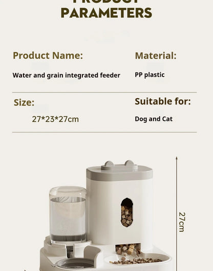 2-in-1 Large Capacity Cat Automatic Feeder, Water Dry Wet Separation Design No Battery Required - For Cats Small Dogs