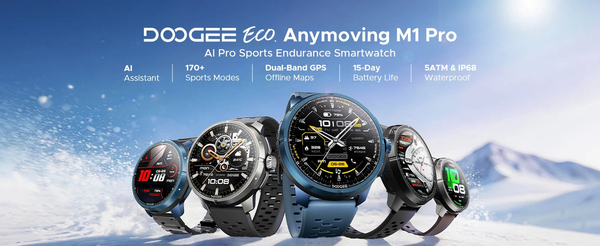 DOOGEE ANYMOVING M1 PRO Smart Watch 1.5" AMOLED Dual Band GPS Smart Watch with Offline Maps 170+ Sports Modes Fitness Watch 15-Day Battery AI Voice Assistant 5ATM Waterproof Outdoor GPS Watch