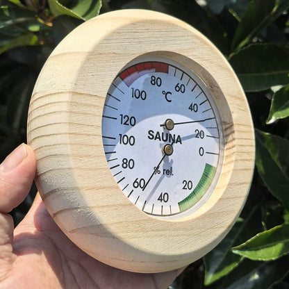 Bastutermometer & Hygrometer i Massivt Trä – Väggmonterad, 15×15 cm, 20–120°C