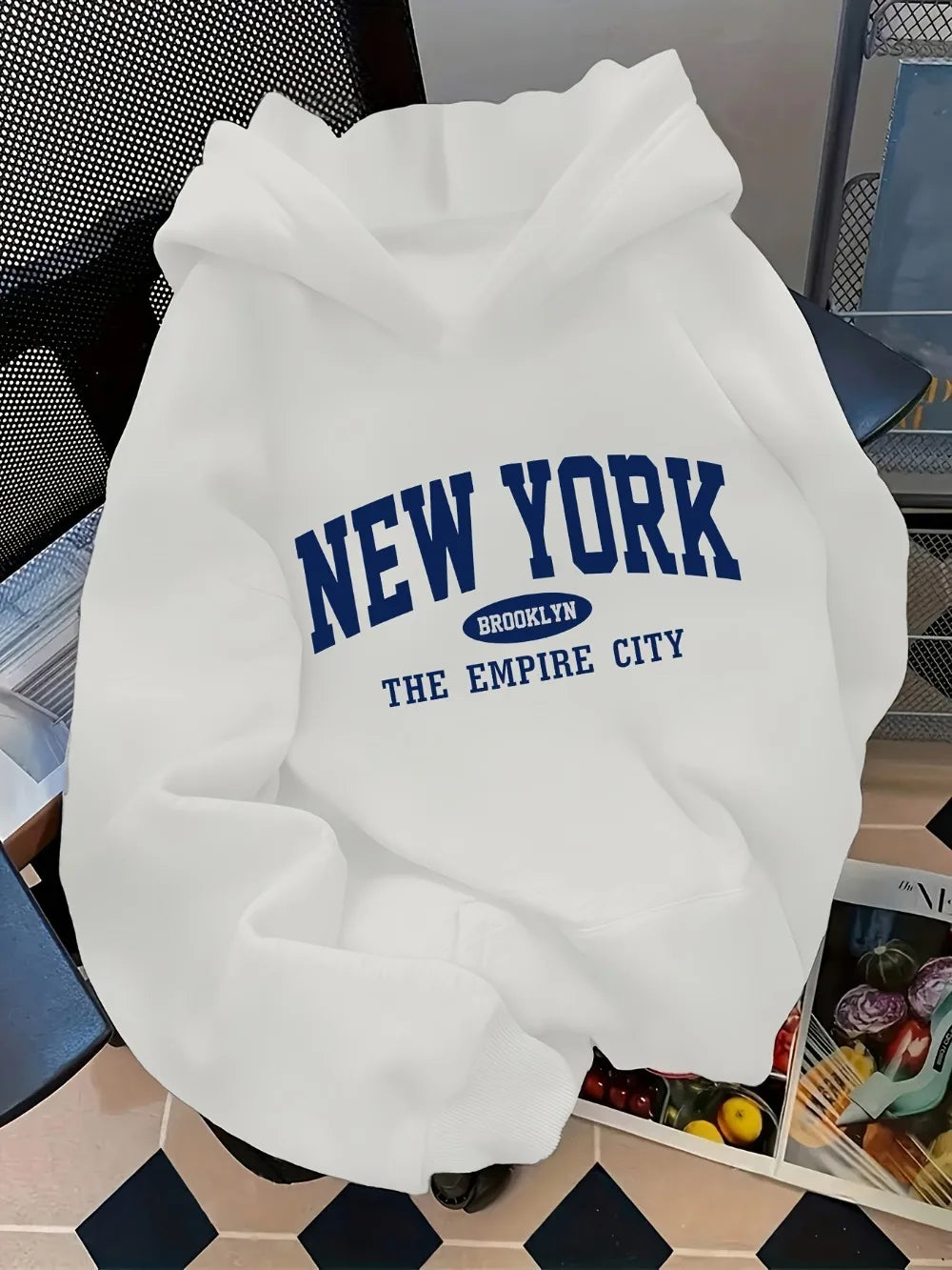 Dam Hoodie Lös Bokstavstryck – Casual Geometriskt Mönster Huva Fångar Fickor Höst/Vinter, 6 Färger S–3XL