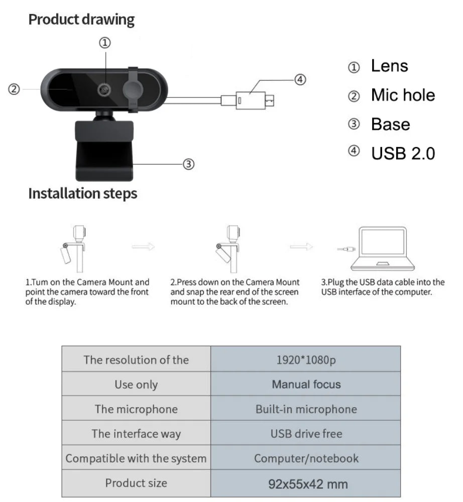 4K 2K Autofoucs Microphone Webcam 30fps Full HD for Gamer Live Video Calling Online Meeting Driver Free USB Plug Privacy Cover