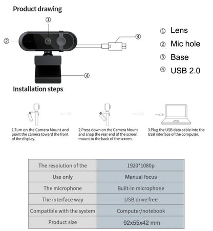 4K 2K Autofoucs Microphone Webcam 30fps Full HD for Gamer Live Video Calling Online Meeting Driver Free USB Plug Privacy Cover