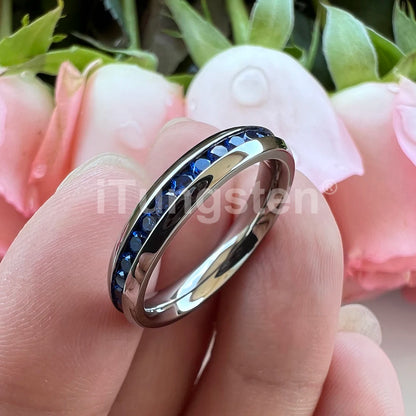 ITungsten 2/3/4mm Men Women Titanium Princess Cubic Zirconia CZ Inlay Ring Nice Eternity Engagement Wedding Band