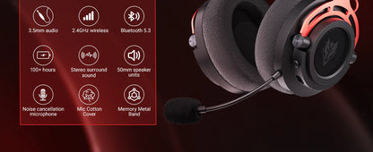 NUBWO G03 Trådlöst Gaming Headset – 3 Anslutningslägen 2.4GHz Bluetooth 3,5mm 50mm 100h ≤20ms CE/FCC PS5 PS4 PC Xbox Röd Grön