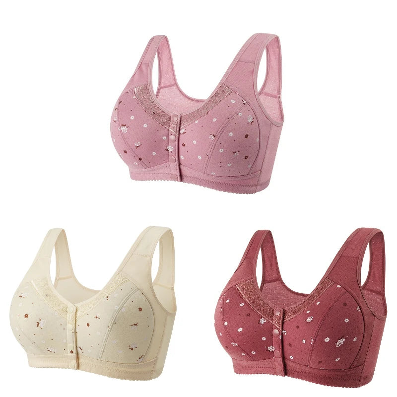 FallSweet 3Pcs/Set Front Closure Bra for Women Plus Size Bras Seamless Wireless Bralette Lace Brassiere Sexy Ladies Lingerie