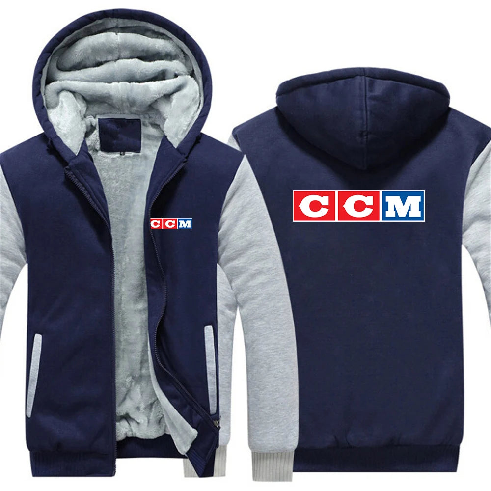 CCM Vinterhoodie Herr – Tjock fleece, dragkedja, solid färg, varm & bekväm, S–5XL, 12 färger