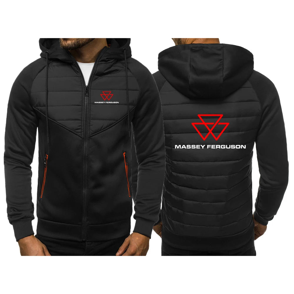Hoodie-jacka Herr – Slim Patchwork Tryckt Streetwear Vår/Höst, S–4XL