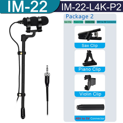 Professional 3 Pin 4 PIN XLR Violin Microphone 3.5mm Portable Condenser Musical Instrument Mic for Wind Sax Piano Clarinet IM-22