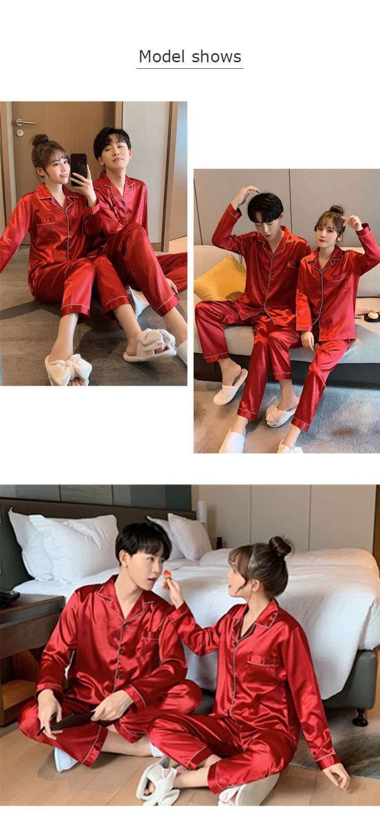 Song of Silk pyjamasset med satinkänsla – långärmad överdel och byxor, M–3XL