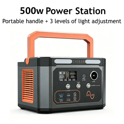 Portable Power Station 500W Optional 80W Rigid Solar Panel with 5m Extension Cable Outdoor Solar Generator for Camping RV Emergency Backup Power