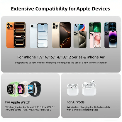 BONOLA 3-i-1 trådlös laddstation för iPhone, Apple Watch och AirPods