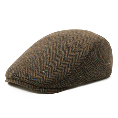 FEINION Men's Herringbone Flat Ivy Newsboy Hat Wool Blend Gatsby Cabbie Cap Winter Outdoor Hunting Cap