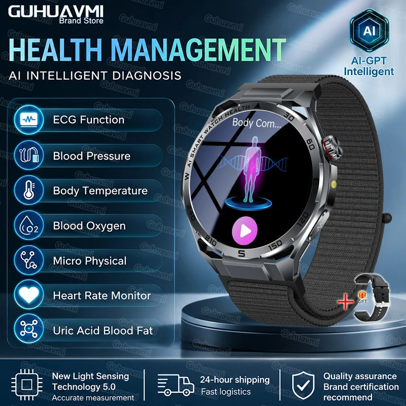 2026 New AI Health Care Accurate Detection ECG Smart Watch Blood Pressure lipids Uric Acid Analysis Bluetooth Call Smart Watches
