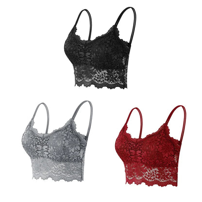3PCS Women's Lace Bras Top Comfortable Bralette Solid Color Sexy Underwear Vest Female Hollow Out Wireless Lingerie Seamless Bra