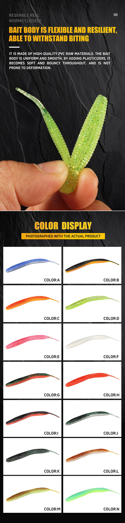 2019 new Supercontinent Needle-tailed straight worm now hot 100mm/10pcs Double Color Silicone Bait