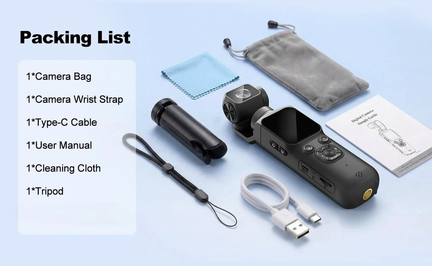 4K  Action Camera 180° Auto-rotate Len Pocket Camera 1.9" Touchscreen Zoom Sport Cam Portable Vlog Video Recorder Cycling