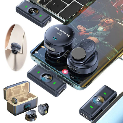 Wireless Magnetic Button Collar Microphone 164ft Range Lapel Mic 40H Battery Lavalier Mic with Charging Case for Video Recording