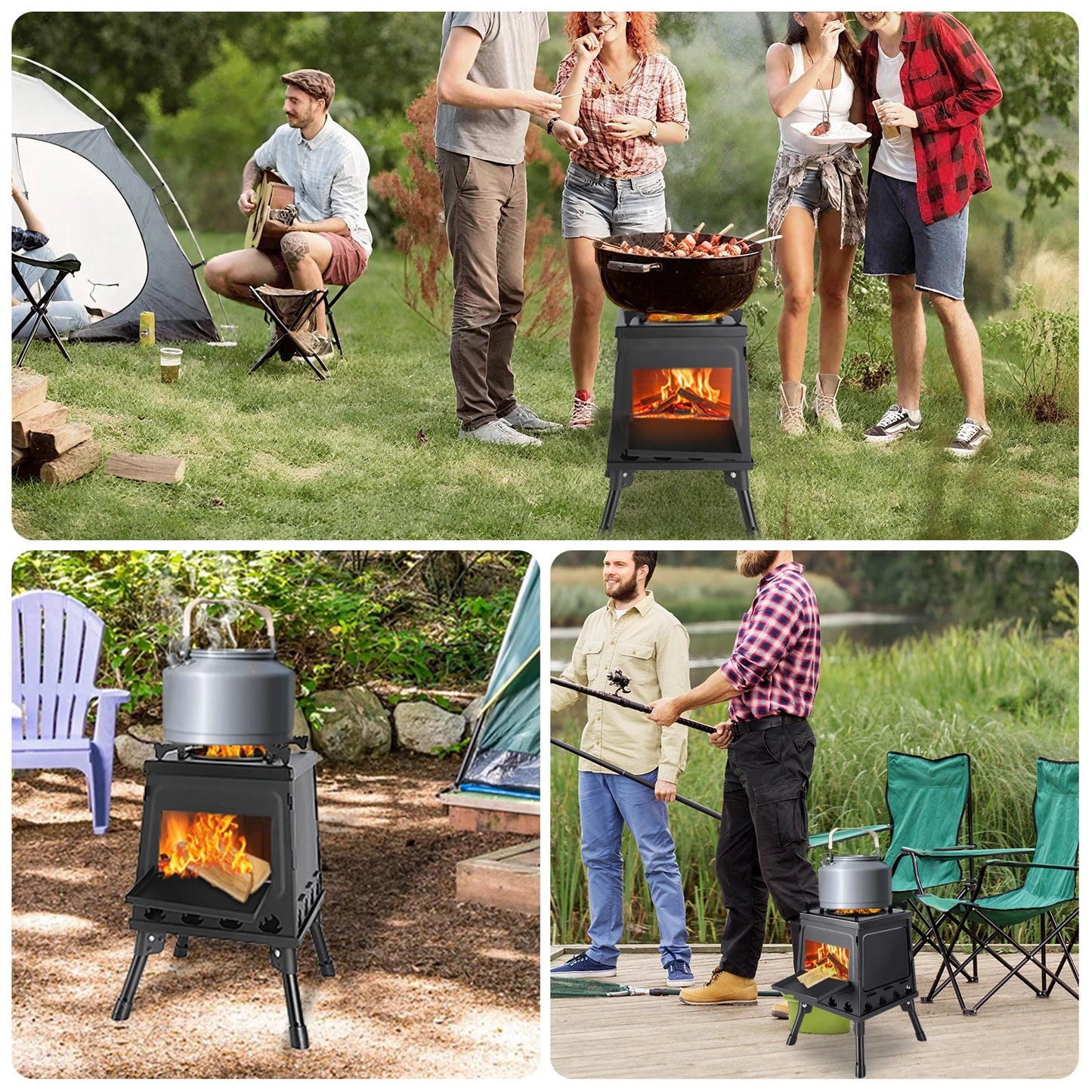 Vikbar Vedeldad Campingkamin – Kolstål Utomhus Vedspis BBQ Camping Vandring Picknick med Bärväska