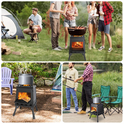 Vikbar Vedeldad Campingkamin – Kolstål Utomhus Vedspis BBQ Camping Vandring Picknick med Bärväska